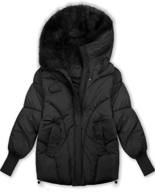 Damen-Winterjacke mit Strickbündchen Schwarz