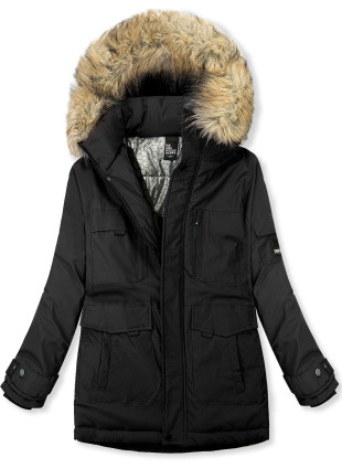 Jungen Winterjacke mit Kunstfell Schwarz