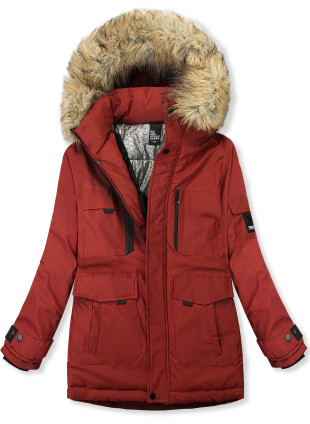 Jungen Winterjacke mit Kunstfell Rot