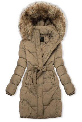 Elegante Winterjacke mit Kunstfell, Kaffeebraun