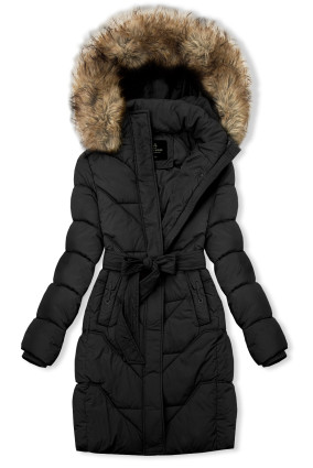 Elegante Winterjacke mit Kunstfell, Schwarz