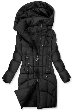 Verlängerter Damen-Wintermantel Schwarz