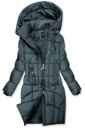 Verlängerter Damen-Wintermantel Petrolgrün