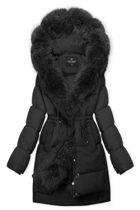 Damen-Winterjacke mit abnehmbarem Kunstfell Schwarz