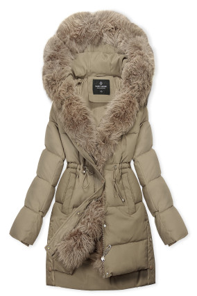 Damen-Winterjacke mit abnehmbarem Kunstfell Beige