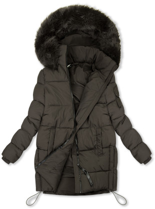 Schokoladenbraune Steppjacke mit Kunstpelz