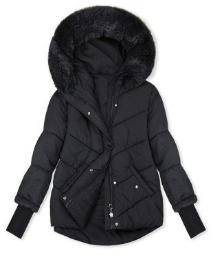 Damen-Steppjacke für den Winter mit Fell – Dunkelblau