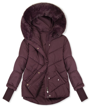 Damen-Steppjacke für den Winter mit Fell – Pflaumenviolett