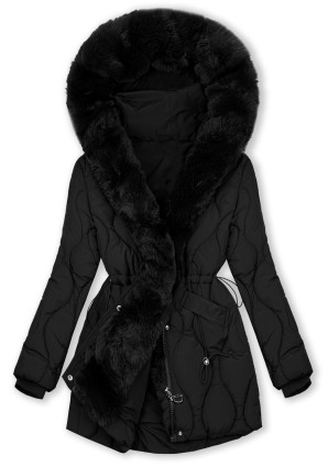 Damen-Steppjacke mit verstellbarer Taille Schwarz