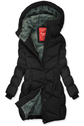Warme Winterjacke in verlängertem Schnitt Schwarz